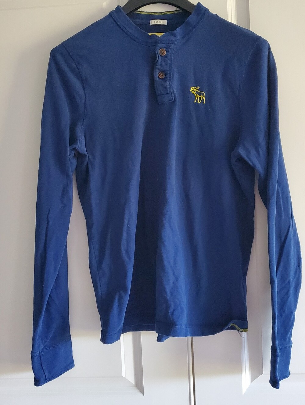 Abercrombie & Fitch Moose Logo Men's Long Sleeve Muscle Tee Blue Yellow XXL